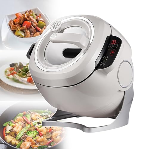 bcomedrag Robot De Cocina Automático, Olla Salteadora De Gran Capacidad, Olla con Pantalla Táctil De 6 L, Potencia De Fuego Ajustable En 3 Velocidades, para Arroz Frito, Estofado