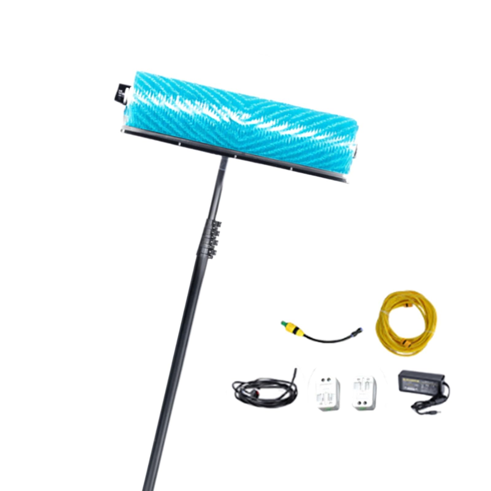 24V Electric Solar Roller Brush, 60cm Cleaning Width, 350RPM Brushless Motor, Water Fed Telescopic Pole 3.5m-7.5m, Professional PV Maintenance Kit(3.5m)