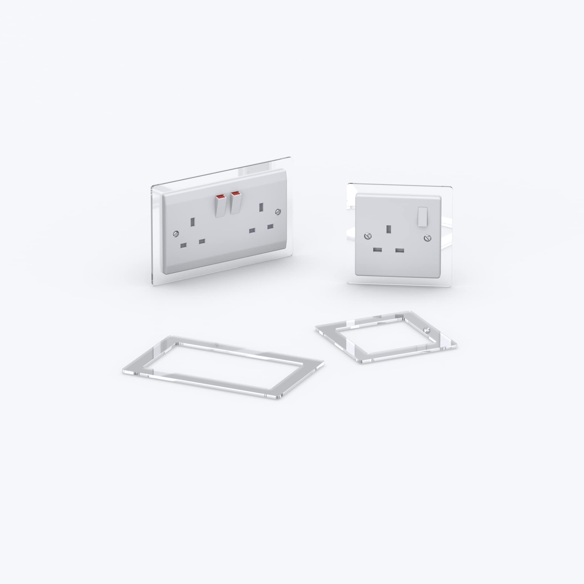 Plexico Clear Double/Single Socket Switch Surround/Acrylic Finger Plate - Minimalist Design (Single, )