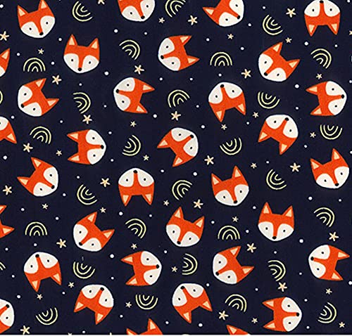 100% Cotton Poplin Fabric Rose & Hubble Fox Tossed Foxes Stars - Navy (Price Per Metre)