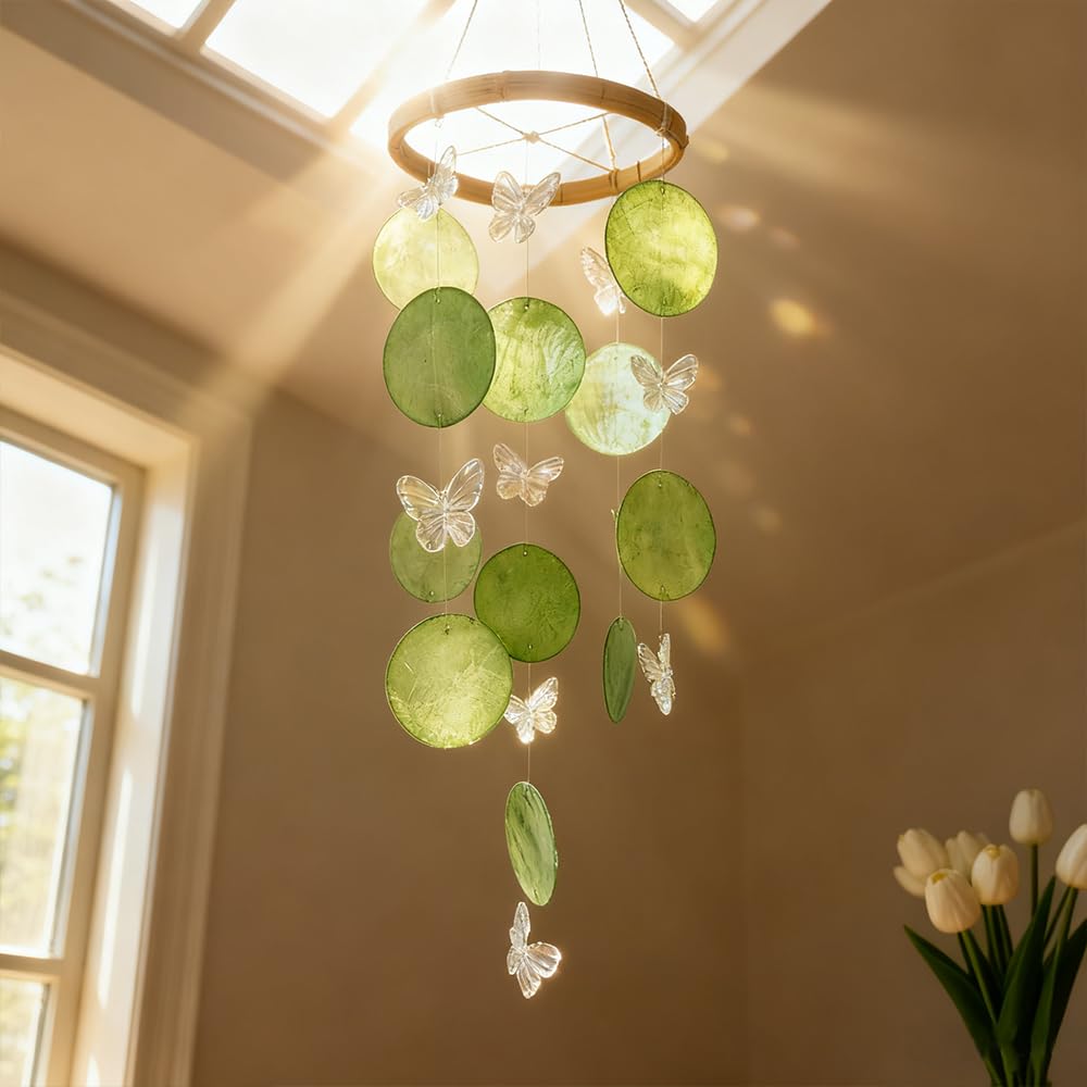Campanilla de viento de concha de mariposa, campanillas de viento para interiores con gancho en S, campanillas de viento colgantes para jardín, sonido nítido y agradable, regalo perfecto para