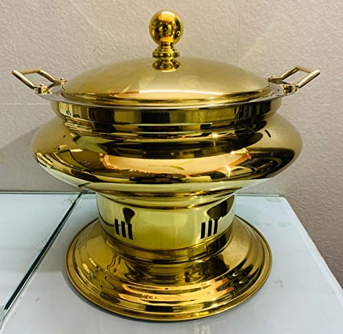 Image of Malabar Trading Company Stainless Steel Round Chafing Dish with Lid, PVD Coated Golden Chafing Dish (6 LTR)