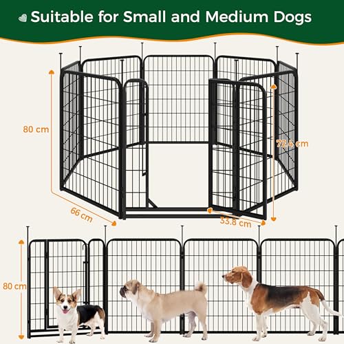Yaheetech Welpenlaufstall 8-teilig 80cm, Hundeauslauf Einteilige Verriegelung, Verbindungsstangen mit rundem Kopf, Faltbare Freilaufgehege für Hunde Wohnung und Garten, Aufbau werkzeugfrei