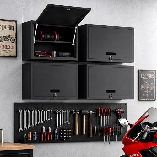 Image of Wall Mounted Metal Storage Cabinet, Garage Hanging Tool Cabinet