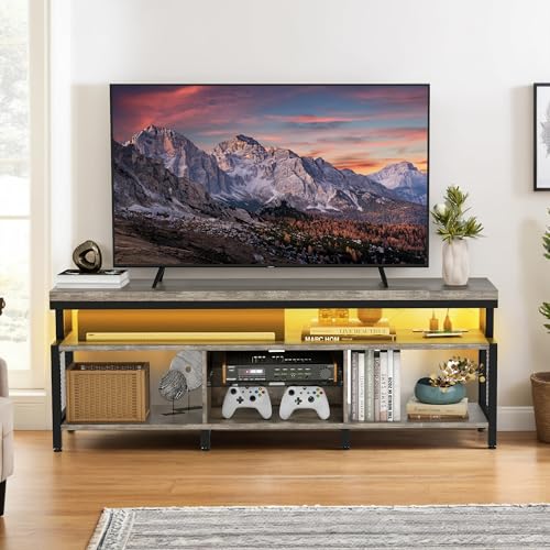 DWVO Living Room TV Stands for 70/65 inch TV LED Entertainment Center with Storage, Modern Television Stand, Industrial Media Console Cabinet with Power Outlets, Grey