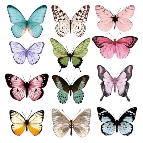 CATZUM Lot de 18 Papillons Décoratifs 3D, avec Pinces de Fixation, Fixables, Pour Bricolage,...
