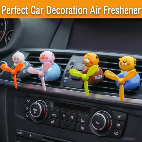 Image of 2Pcs Pilot Car Air Fresheners, Cute Duck Car Vent Clip Air Freshener with 8 Fragrant Tablets Automotive Air Outlet Fan Diffuser, Automotive Interiors Vent Decoration (Sheep+Bear)