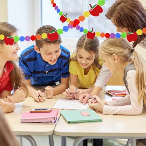 Image of 3 Pcs Back to School Felt Banner Apple Garland Classroom Return to School Pom Pom Ball Colorful Pompom Hanging Banner Hanging Garlands for First Day of School Classroom Decoration