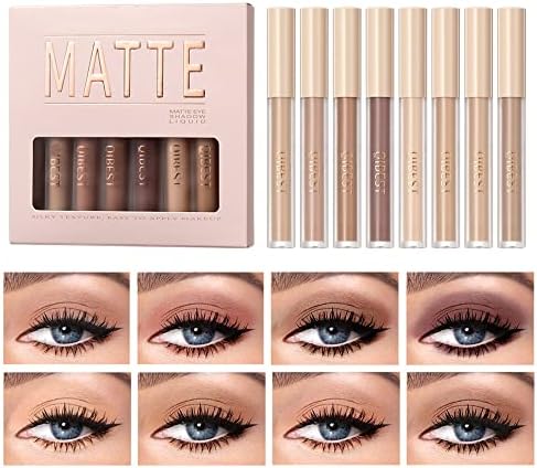 MAEPEOR Matte Liquid Eyeshadow 8 Colors Neutral Naked Smooth Creamy Eyeshadow Set Lightweight High-pigmented and Waterproof Long Lasting Matte Eyeshadow (Set 4, Matte Nude)