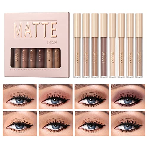 Maepeor Matte Liquid Eyeshadow 8 Colors Neutral Naked Smooth Creamy Eyeshadow Set Lightweight High-Pigmented And Waterproof Long Lasting Matte Eyeshadow (Set 4, Matte Nude) #TOP22
