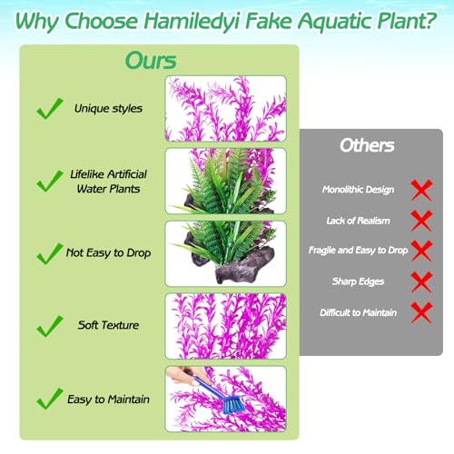 Image of Hamiledyi Aquarium Plastic Plants Aquarium Decor Artificial Fish Tank Plants Lifelike Tall Fish Tank Decorations Aquarium Plant Suitable for Saltwater and Freshwater 15.7in 2pcs