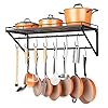 OROPY 31 Inch Wall Mounted Pot Rack Storage Shelf with 2 Tier Hanging Rails 14 S Hooks included, Ideal for Pans, Utensils, Cookware - Black