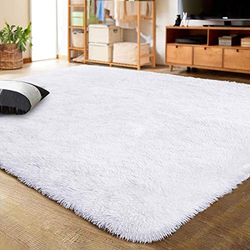 Muutos Alfombra de Pelo Largo, Salon alfombras de habitacion, Acogedor Rectangular, Adecuado para salón Dormitorio baño sofá Silla cojín, Blanco, 140 x 240 cm