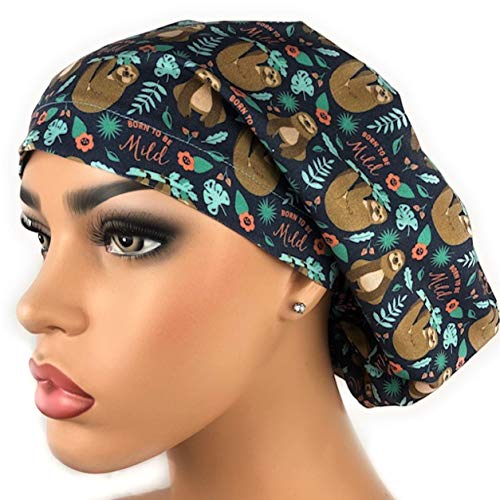 Funny Sloth Scrub Hat Born to Be Mild Euro Bouffant