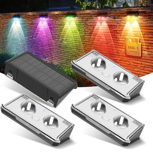 UNBON 4 Pezzi Lampada Solare da Esterno 8 Modalità Applique Solare da Esterno IP65 Impermeabile Luci Solari da Parete Lampade Solari per Muro Patio Recinzione Luce Calda 3000K e RGB 7 Colori