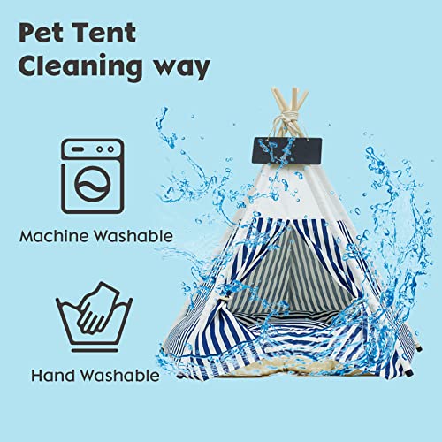 Pet Teepee with Thick Cushion, Dog/Puppy House with Bed Pet Tent for Indoor Outdoor (Striped) - Image 6