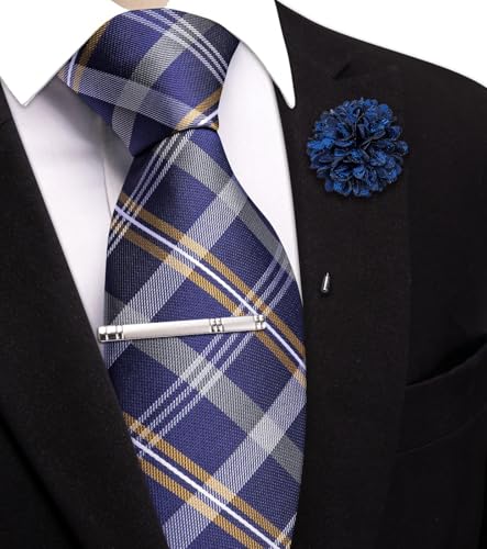 Image of Hi-Tie 63 inches Striped Paisley Extra Long Ties for Men Silk Necktie with Lapel Pin Tie Clip Big and Tall Men Formal Wedding