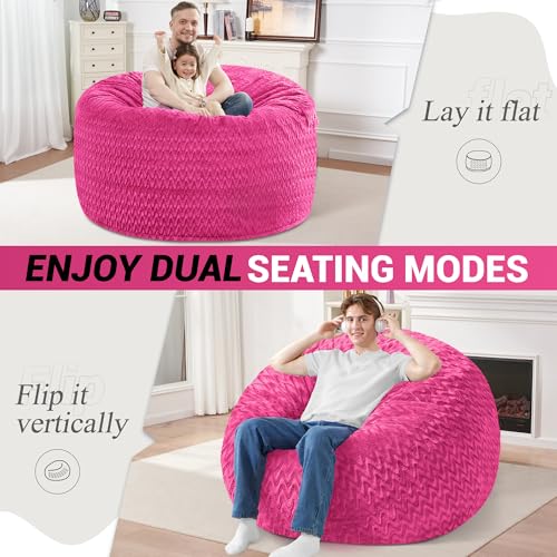 Image of 4FT Bean Bag Chair,Giant Bean Bag Chairs for Adults,Big Bean Bags with Memory Foam Filled, Large Beanbag Chairs with Chevron Plush Cover-Pink