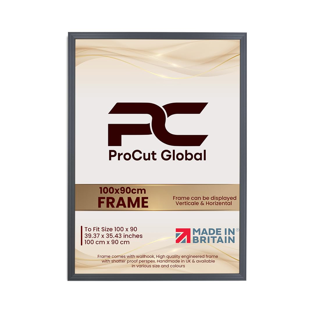 Procut Global 100x90CM Dark Grey Picture Frames - Classic Wooden Photo Frame with Shatterproof Perspex for Wall or Tabletop - Perfect for Posters, Certificates & Prints - Sizes & Colors Available