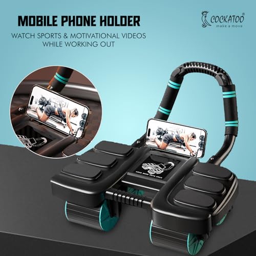 Image of Cockatoo Automatic Rebound 4-Wheel Ab Roller with Elbow Support|Abdominal Muscle Training Equipment for Home & Gym Workouts|Auto Ab Roller with Digital Timer & Mobile Holder, Max weight 300 kg