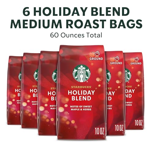 Image of Starbucks Ground Coffee, Medium Roast Coffee, Holiday Blend, 100% Arabica, Limited Holiday Edition, 6 Bags (10 Oz Each)