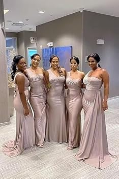 EAURIC Black Bridesmaid Dresses for Women One Shoulder Sheath Floor Length  Ruched Satin Formal Evening Gowns 0 at Amazon Women's Clothing store
