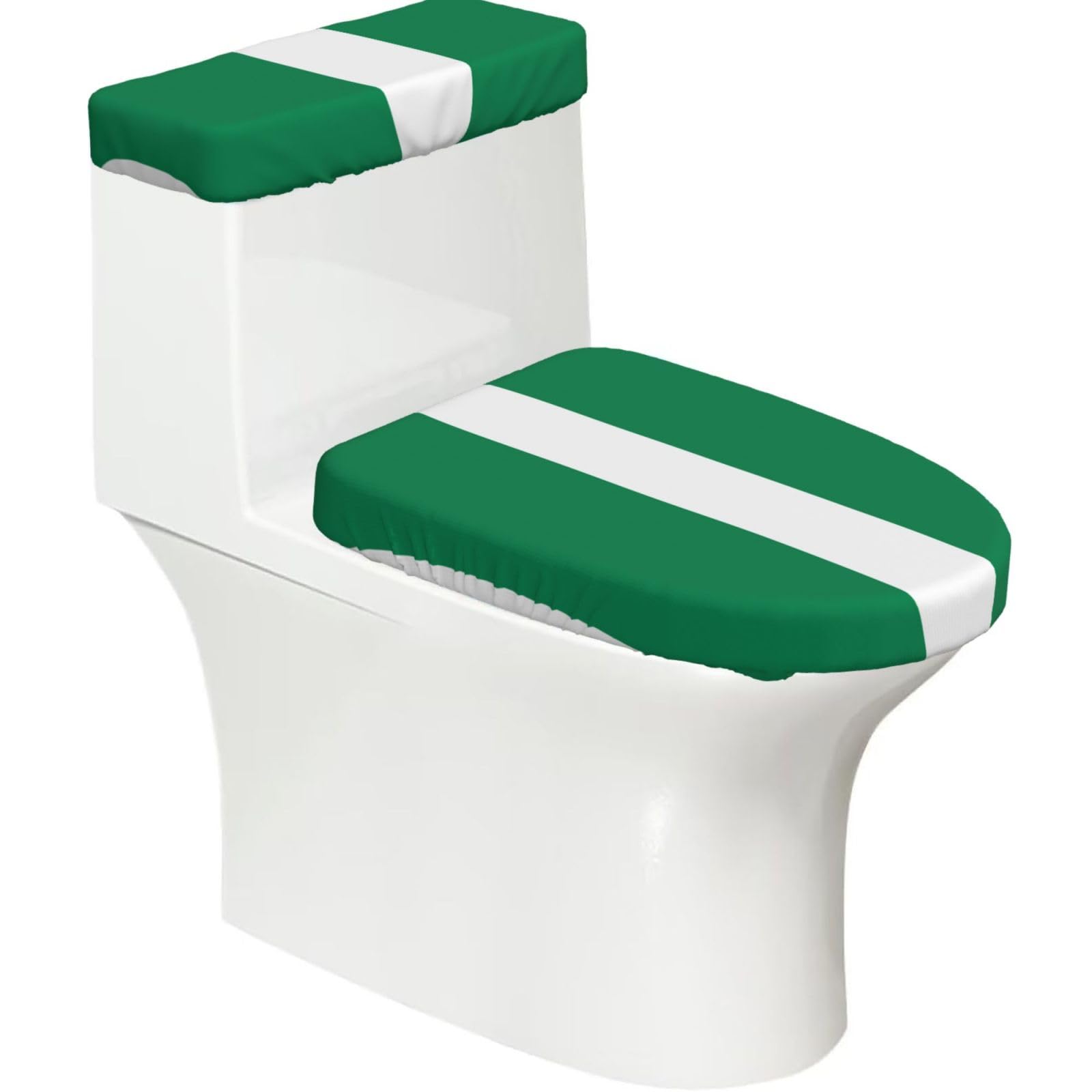 Flag of Nigeria Elastic Toilet Cover Set of 2-Stretchy Lid and Tank Covers for Bathroom, Soft Washable U Shape Toilet Decor