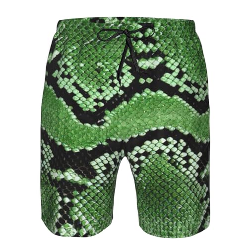 WURTON Green Snakeskin Print Mens Swim Trunks Compression Liner Swimming Trunks Bathing Suit Quick Dry Shorts4