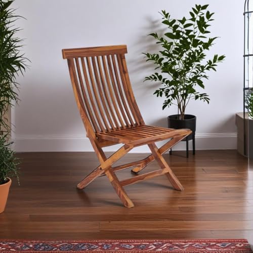 Image of Solid Wood Patio Folding Dining Chairs for Dining Room | Wooden Foldable Chair for Garden, Balcony Home (Honey Finish)