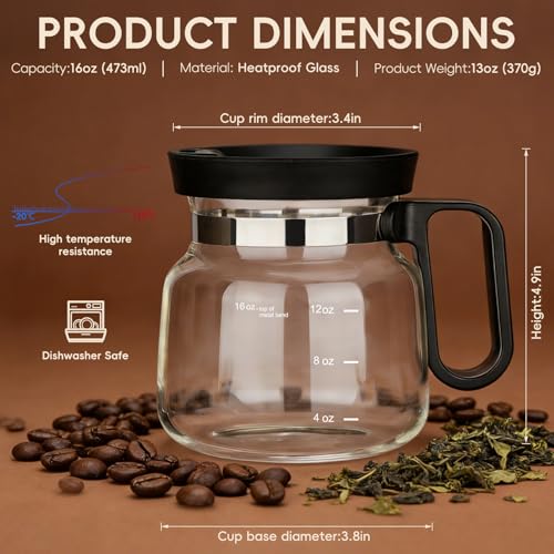 2pcs Coffee Pot Mug with Lid,16Oz Mini Glass Coffee Pot Coffee Mug Set with Spill Proof Lid & Heat Proof, Novelty Coffee Pot Cup for Coffee Lovers Gifts (2PCS) - image 3