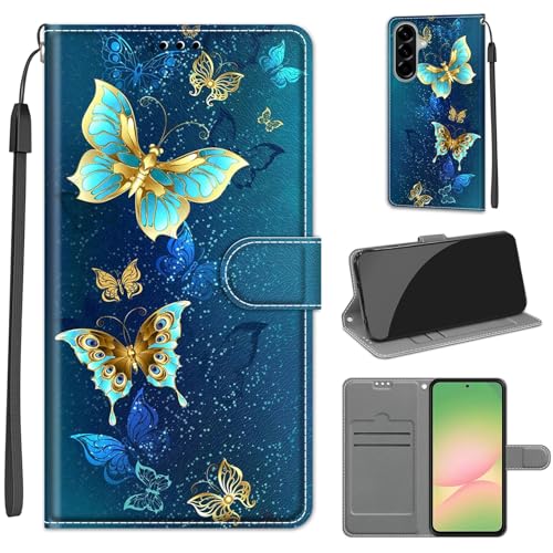 Étui Samsung Galaxy A57 en cuir vert papillon avec porte-cartes et fermeture aimantée