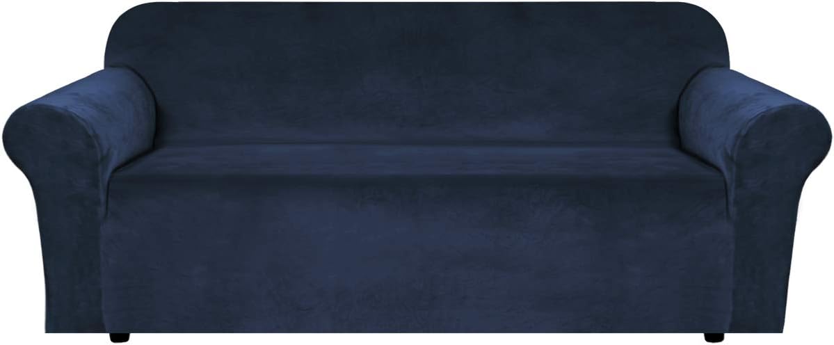 H.VERSAILTEX Stretch Velvet Sofa Covers Large Couch Covers Sofa Slipcovers Furniture Protector Soft with Non Slip Elastic Bottom, Feature Thick Comfy Rich Velour (Extra Wide Sofa 98"-105", Navy) Navy XL Sofa