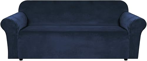 Fundas de terciopelo elásticas para sofá H.VERSAILTEX. 3 fundas de sofá con correas antideslizantes en la parte inferior, hechas de terciopelo