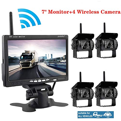 Véhicule Caméra de Recul sans Fil - Podofo 7Moniteur, Caméra de Recul 18 IR Étanche Vision de Nuit pour voiture de tourisme, véhicule récréatif, remorque, bus, pick-up, autocaravane, gros véhicule