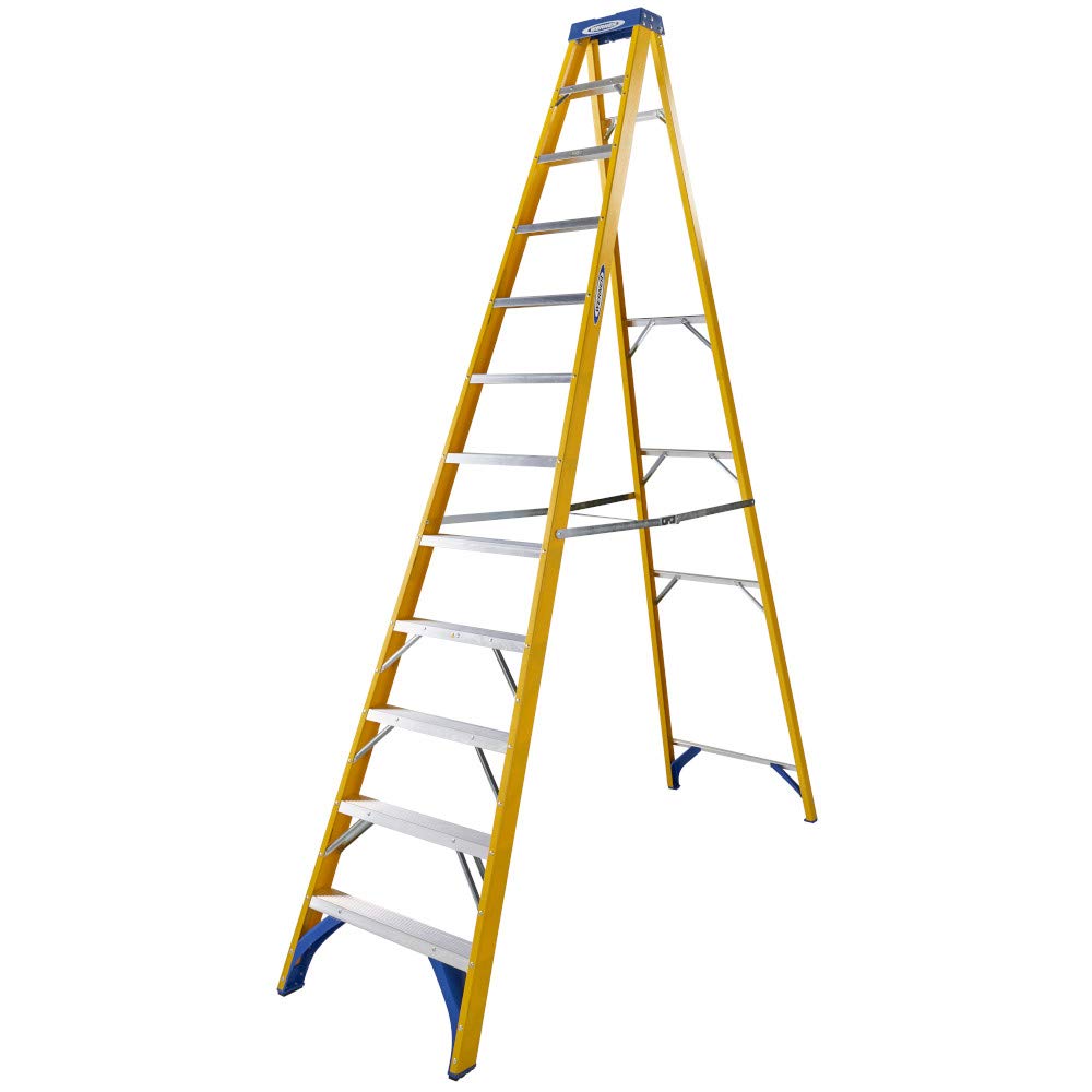 Werner Silver S716 Fibreglass Stepladder 12 Tread Swingback 7161218