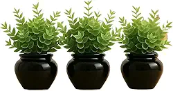 Vasinho de Cerâmica Preto com Planta Artificial – Decoração Moderna para Sala, Quarto e Escritório