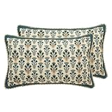 patdrea Designer Rectangle Throw Pillow Covers Set of 2,Rustic Vintage Blue Linen with Floral Pattern Pillow Cover,Decorative Lumbar Pillowcases Cushion for Bed Living Room Outdoor Car,12