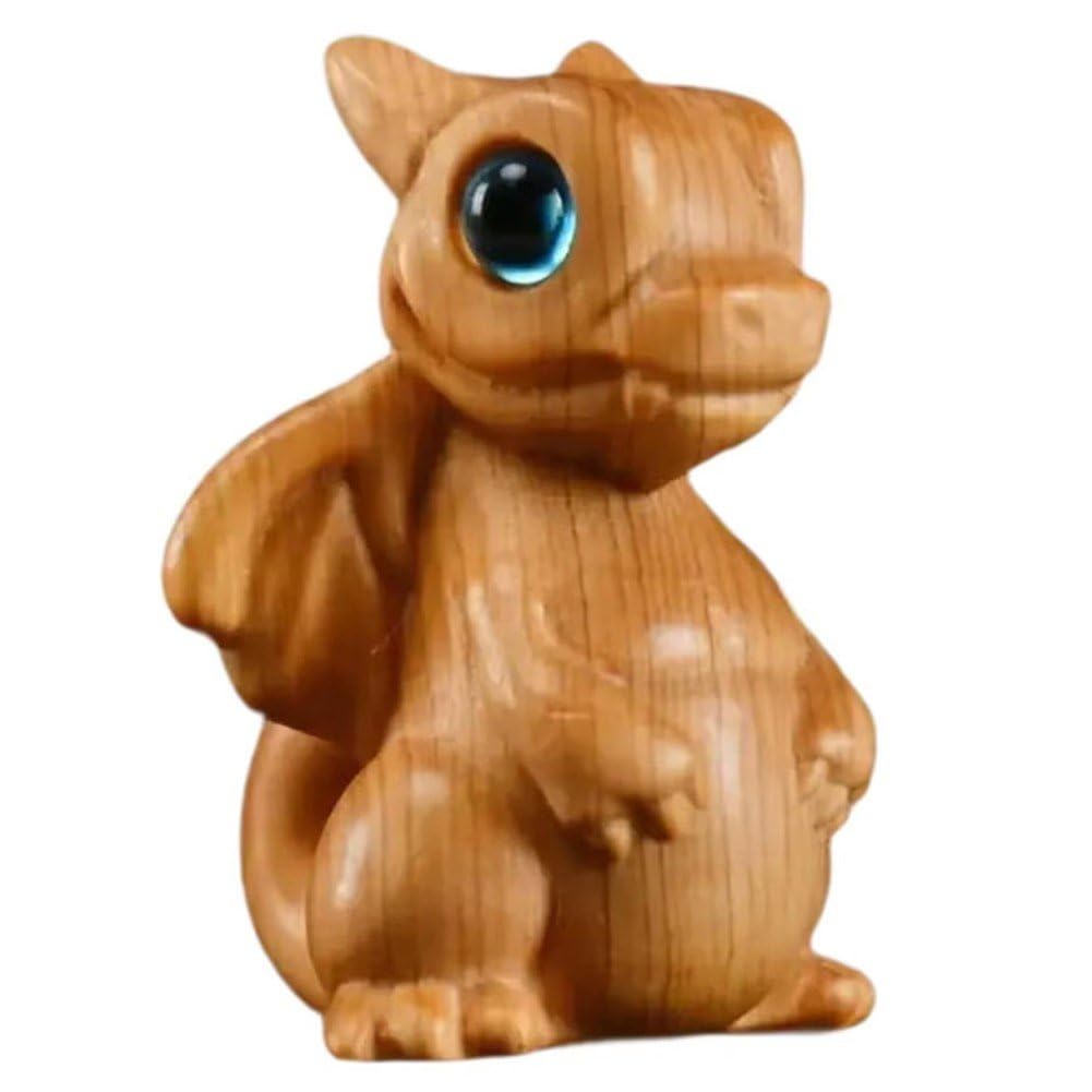 Sanfly Wood Dragon Statue Miniature Dragon Figurine Fly Dragon Sculpture Cute Animal Ornament for Office Table Home Bedroom Decor