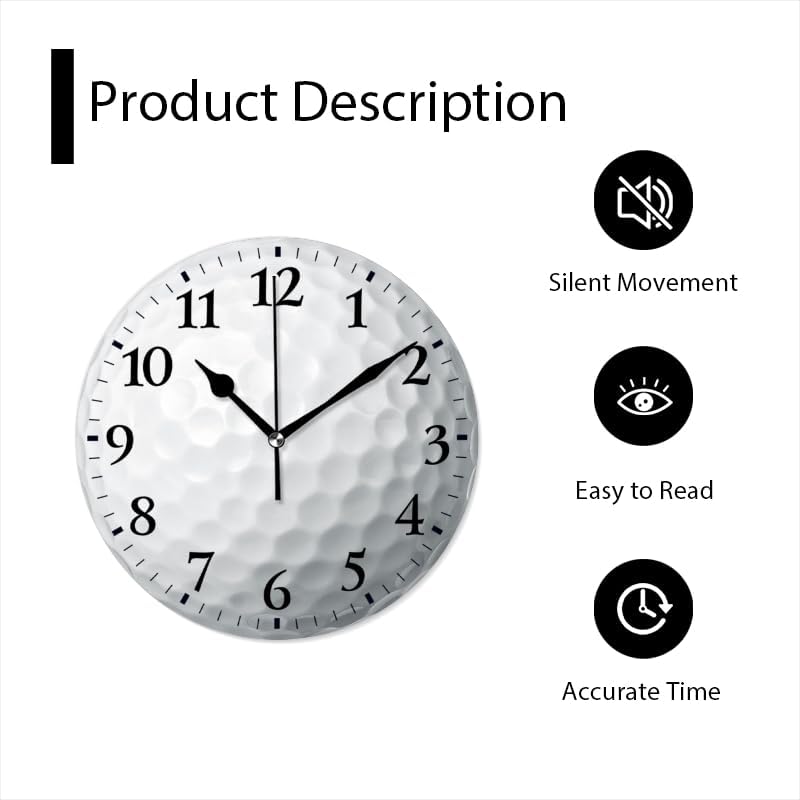 Round Analog Wall Clocks Non-Ticking Silent Clock Battery Operated Clcoks Decorative for Living Room-White Golf Ball Has Dimples All Over(16inch)