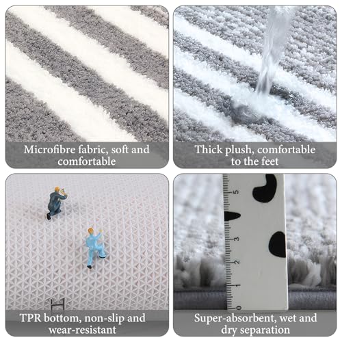 2 Teilig Badematten Set, Ultra Dicker Badteppich Set, Badvorleger Badezimmerteppich, Badezimmerteppich Vorleger Saugfähige rutschfeste Badteppich Waschbar Badvorleger (Dunkelgrau) – Bild 7