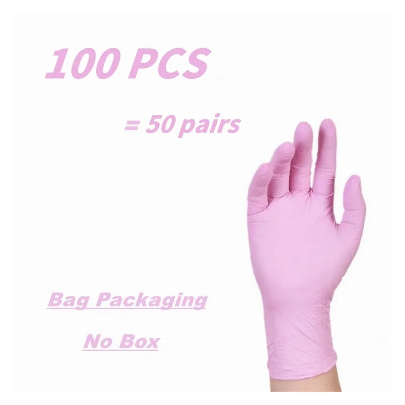 20/50/100 Szt. Różowe Rękawiczki Nitrylowe Jednorazowe Lateksowe Bezpudrowe Do Sprzątania Gospodarstwa Domowego Salon Kosmetyczny Pracująca Kuchnia(Pink 100PCS,M)