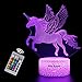 Unicornio 3D Luz Nocturna para Niños, LED Luces nocturnas Ilusión, 3D Lámpara de Luz 7 Colores Cambian con Control Remoto, Regalos para Niños Niñas y Adultos (unicornio2)