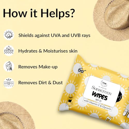 Image of TNW The Natural Wash Sunscreen Wet Wipes 10 Pcs | Face Wipes Makeup Remover | Enriched with SPF 15, Vitamin E & Glycerin | Hydrating & Refreshing | Soothing & Maintains pH Balance | Gentle on Skin