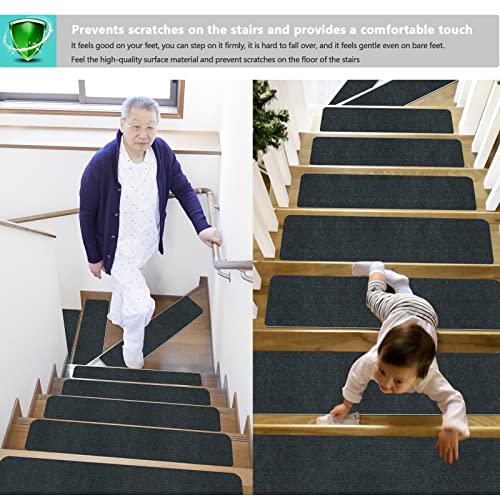 Jayfan Stair Treads For Wooden Steps Indoor Stair Treads Rugs Anti Slip Stair Treads 8.6" X 27.2" (15-Pack) Carpet For Stairs Runner Non Slip Carpet Mat Rugs Spiral Staircase Kit For Elder And Kids #TOP4