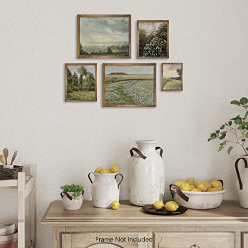 French Country Large 11X14 Gallery Of 5 Wall Art Decor - Boho Art Deco Victoria Picture - Modern Farmhouse Kitchen Poster Print - Aesthetic Vintage Landscape Set - Sage Green Forest Tree Spring Summer #TOP4