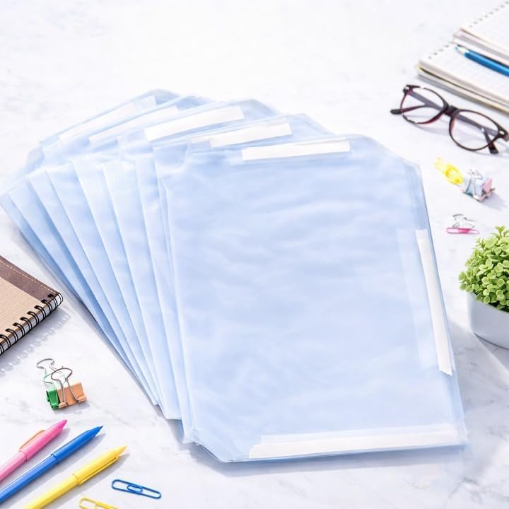 SEJASCOLLECTIONS | Pack of 20 pcs | Transparent, Self Wrapping Book Cover for A4 Size Long Notebook Register, Large, Size 30cm x 20cm x 1.5cm, Self Adhesive Folding, Pack of 20 with Free Name Slip. 4