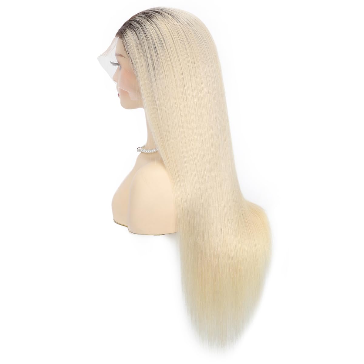 Peruka z prawdziwych włosów ombre, jasny blond dla kobiet, bezklejowa, koronkowa peruka (13 x 6), 100% ludzkie włosy Remy, ciemne wzory, 55 cm