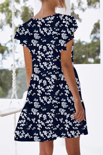 Image of nclook Womens Summer Casual Dresses Sweet Cute V Neck Mini Dress with Pockets Ruffle Short Sleeve