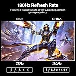 CRUA 24.5 Zoll Curved Gaming Monitor, 180Hz, Full HD 1080P, 1ms GTG, FreeSync, Rahmenlos, VESA, DisplayPort, HDMI, Augenpflege, Schwarz – Bild 3