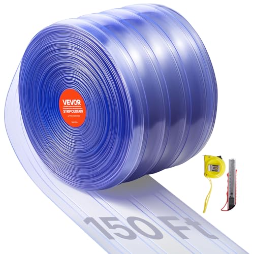 VEVOR Rideau à Lanière PVC, 4572x20 cm, Rideau Lamelles Transparent, Rouleau Bande de Porte en Plastique Nervuré Épaisseur 2 mm pour Portes de...